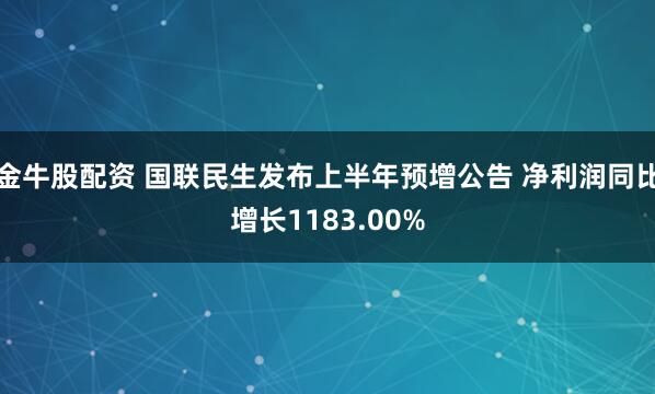 金牛股配资 国联民生发布上半年预增公告 净利润同比增长1183.00%